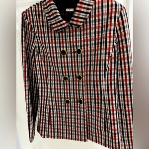 CAbi Red Black White Plaid Double-Breasted Blazer